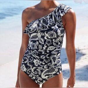 Boden  Frill One Shoulder One Piece Swimsuit Size 6.